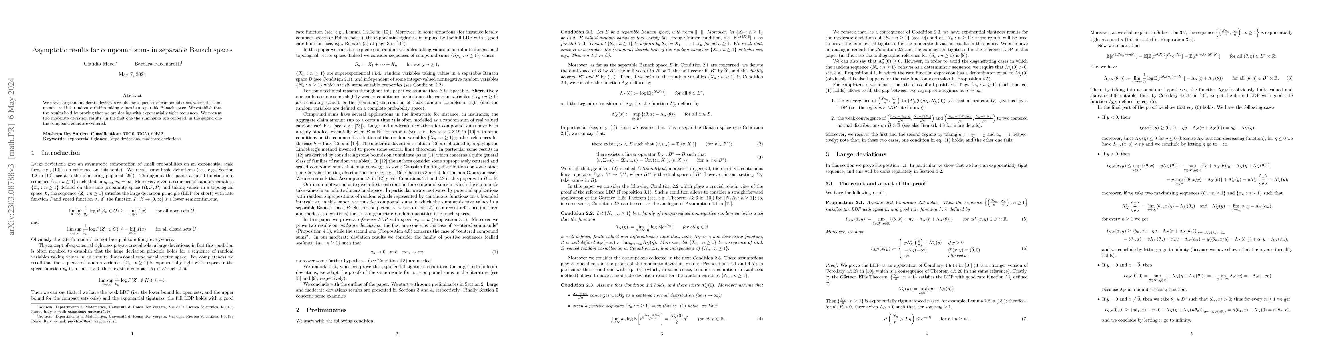 Thumbnail for Asymptotic results for compound sums in separable Banach spaces