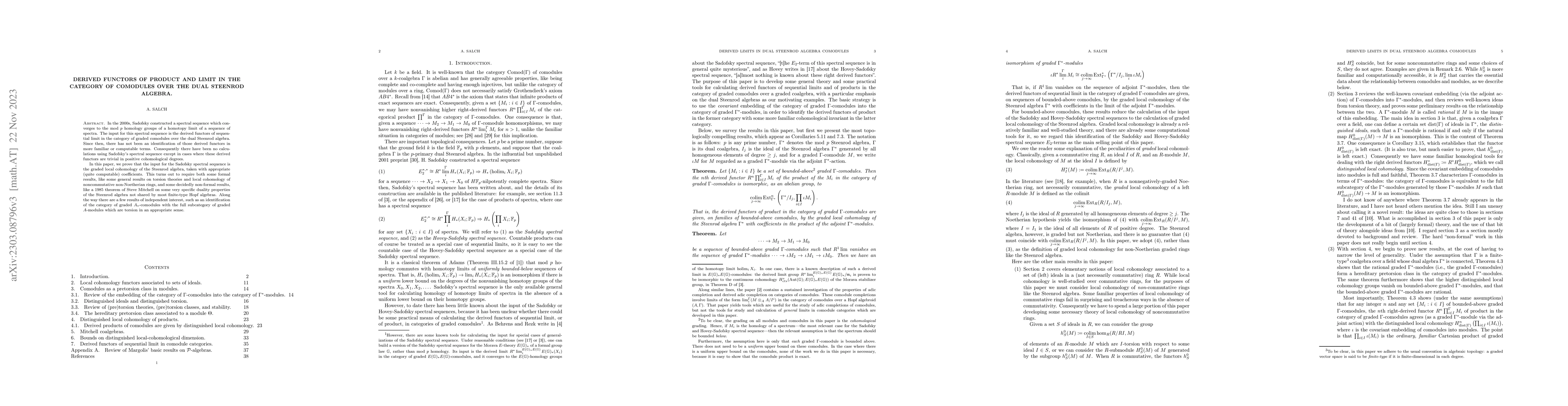 Thumbnail for Derived functors of product and limit in the category of comodules over
  the dual Steenrod algebra