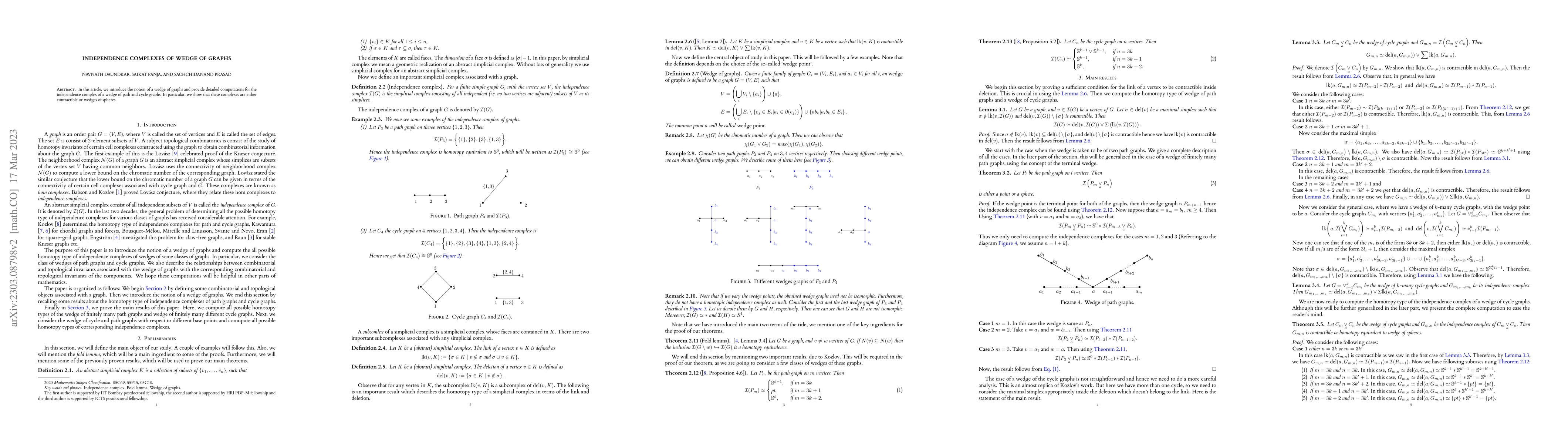 Thumbnail for Independence complexes of wedge of graphs