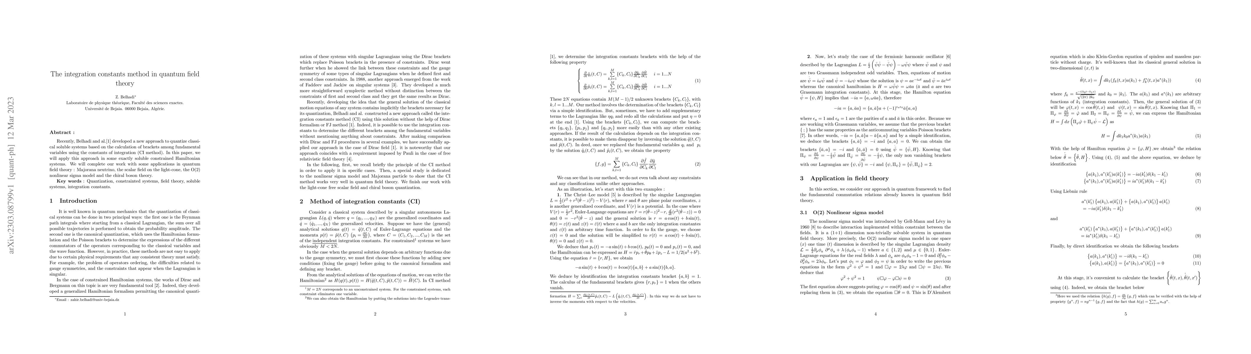 Thumbnail for The integration constants method in quantum field theory
