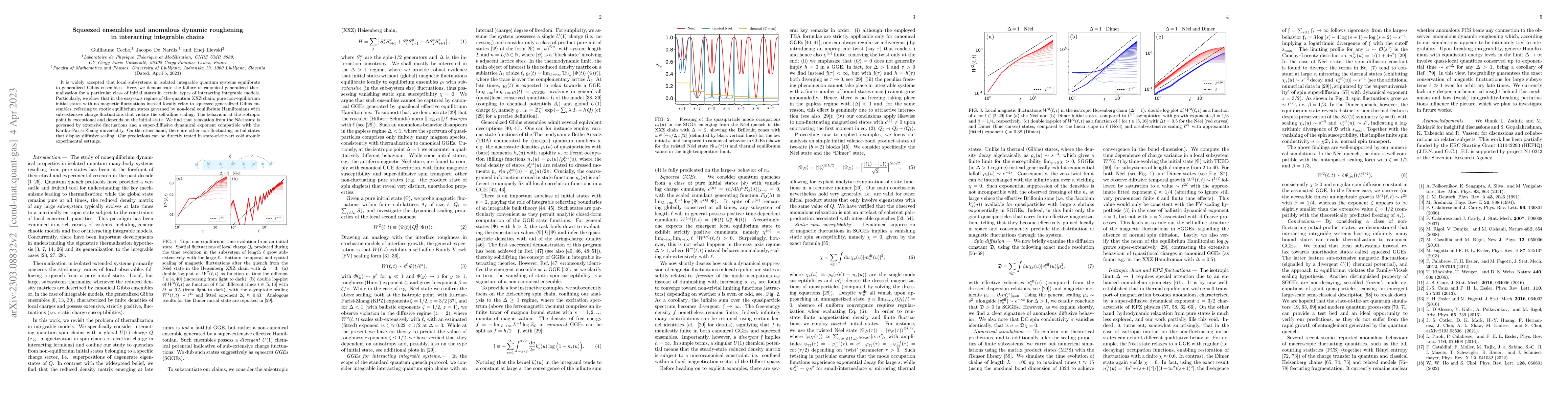 Thumbnail for Squeezed ensembles and anomalous dynamic roughening in interacting
  integrable chains
