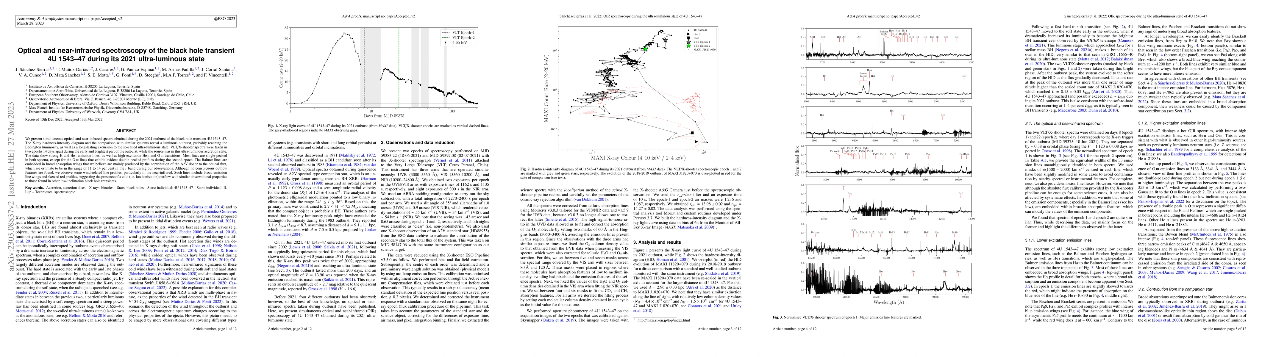 Thumbnail for Optical and near-infrared spectroscopy of the black hole transient 4U
  1543-47 during its 2021 ultra-luminous state