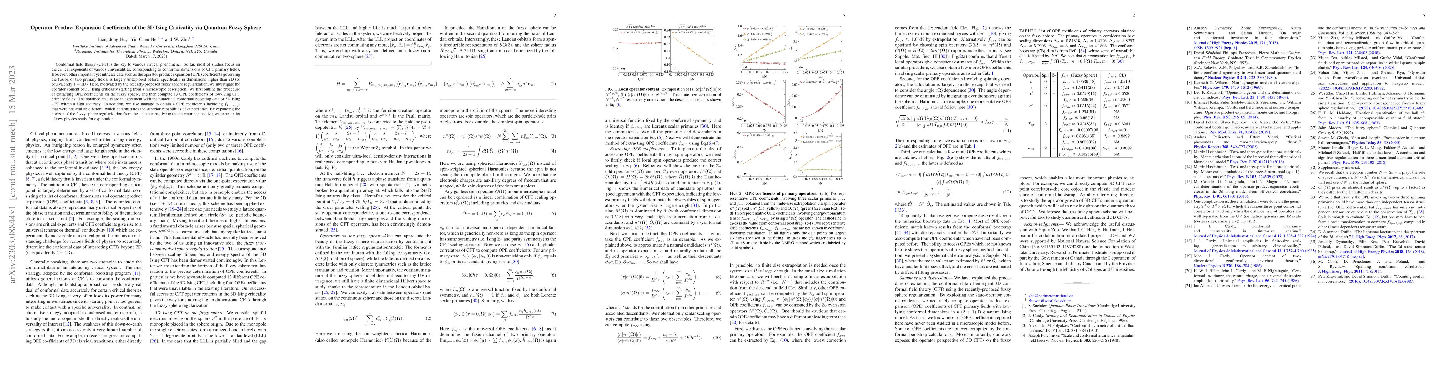 Thumbnail for Operator Product Expansion Coefficients of the 3D Ising Criticality via
  Quantum Fuzzy Sphere