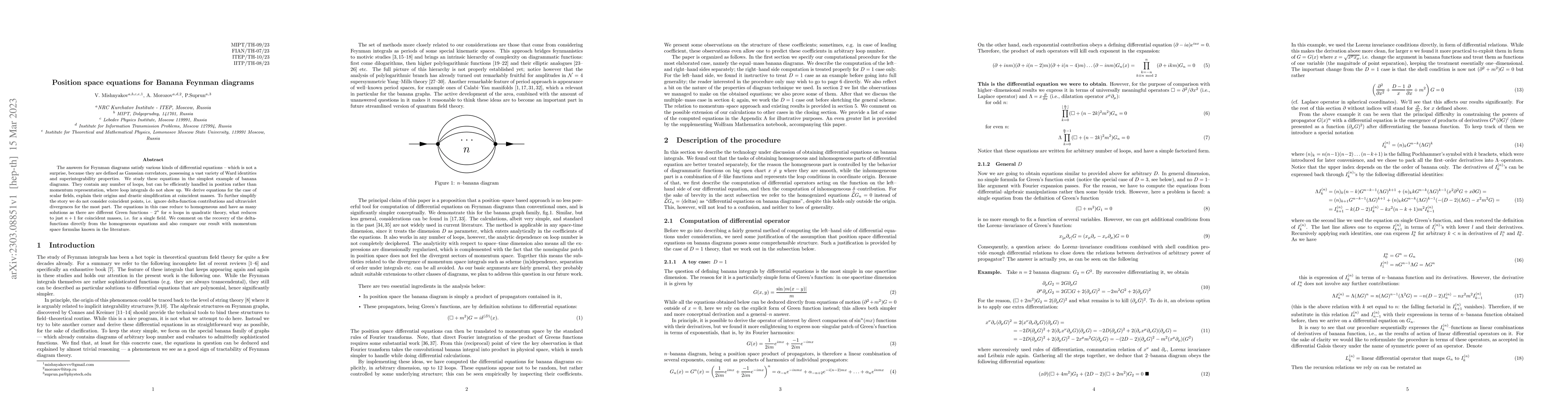 Thumbnail for Position Space Equations for Banana Feynman Diagrams