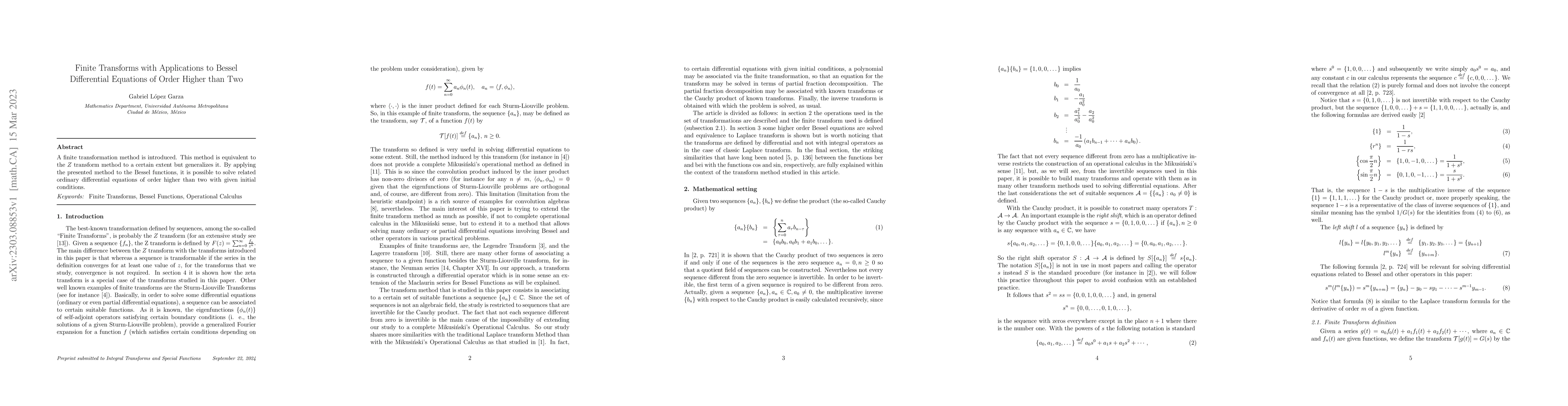 Thumbnail for Finite Transforms with Applications to Bessel Differential Equations of
  Order Higher than Two