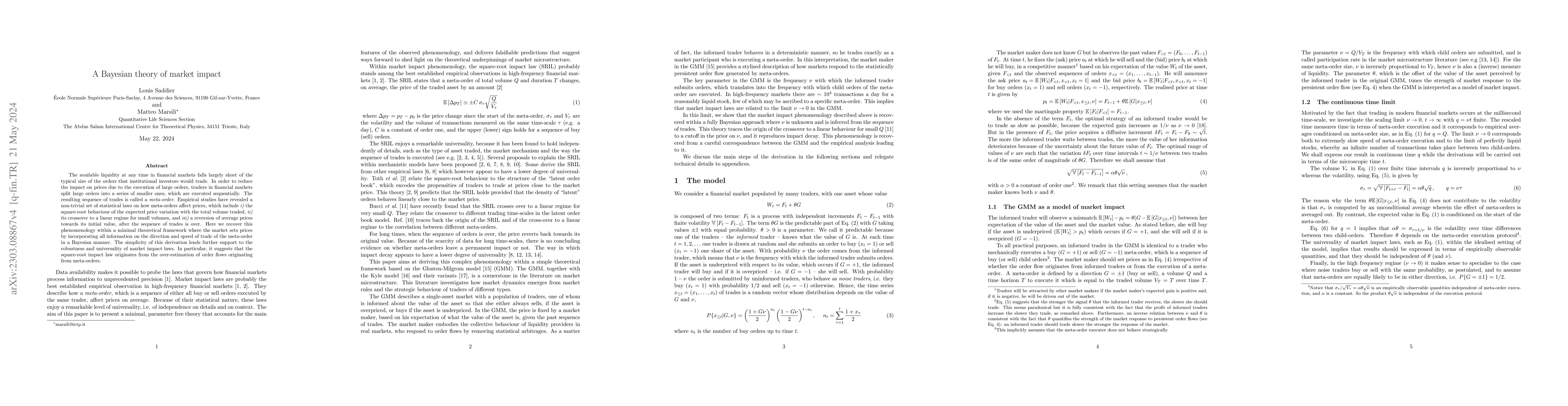 Thumbnail for A Bayesian theory of market impact