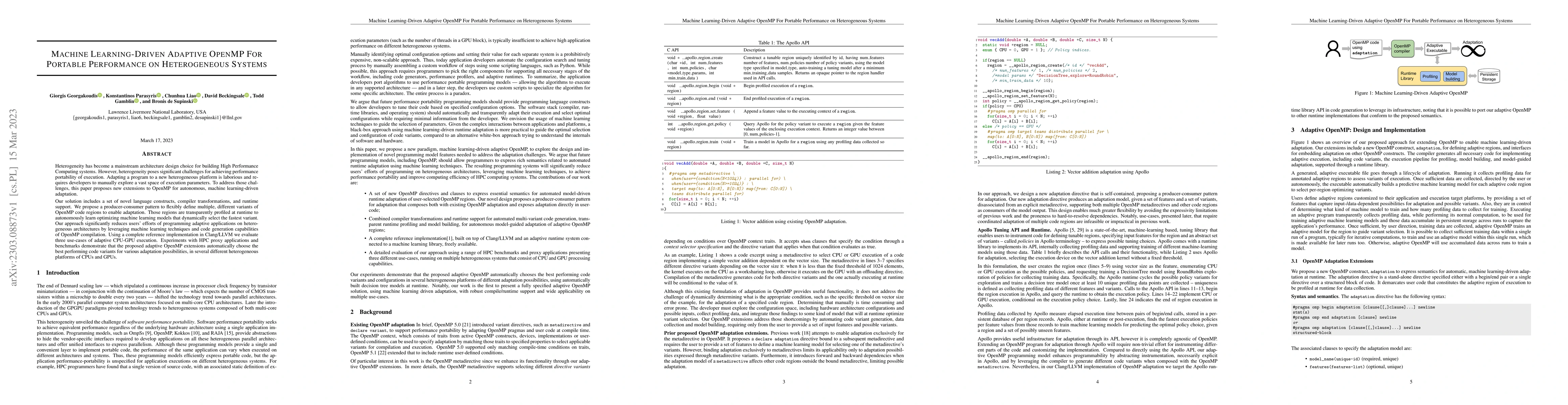 Thumbnail for Machine Learning-Driven Adaptive OpenMP For Portable Performance on
  Heterogeneous Systems