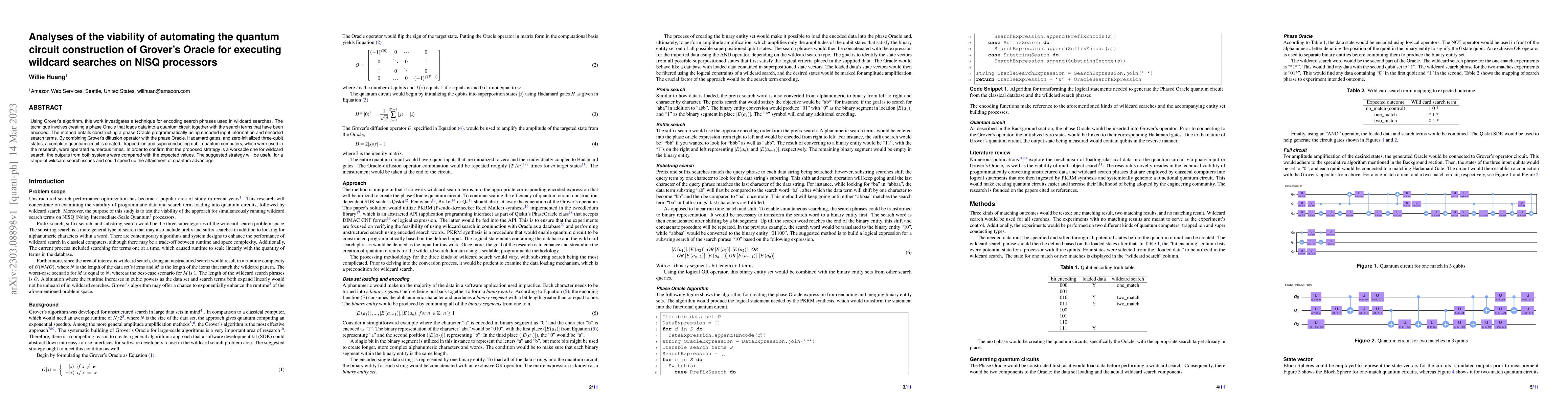 Thumbnail for Analyses of the viability of automating the quantum circuit construction
  of Grover Oracle for executing wildcard searches on NISQ processors