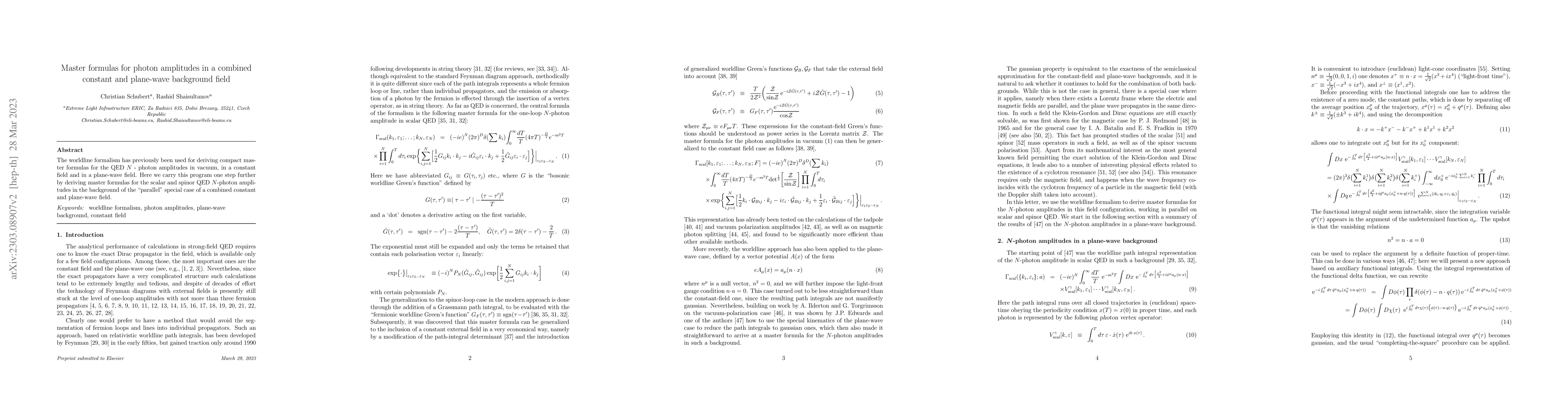 Thumbnail for Master formulas for photon amplitudes in a combined constant and
  plane-wave background field