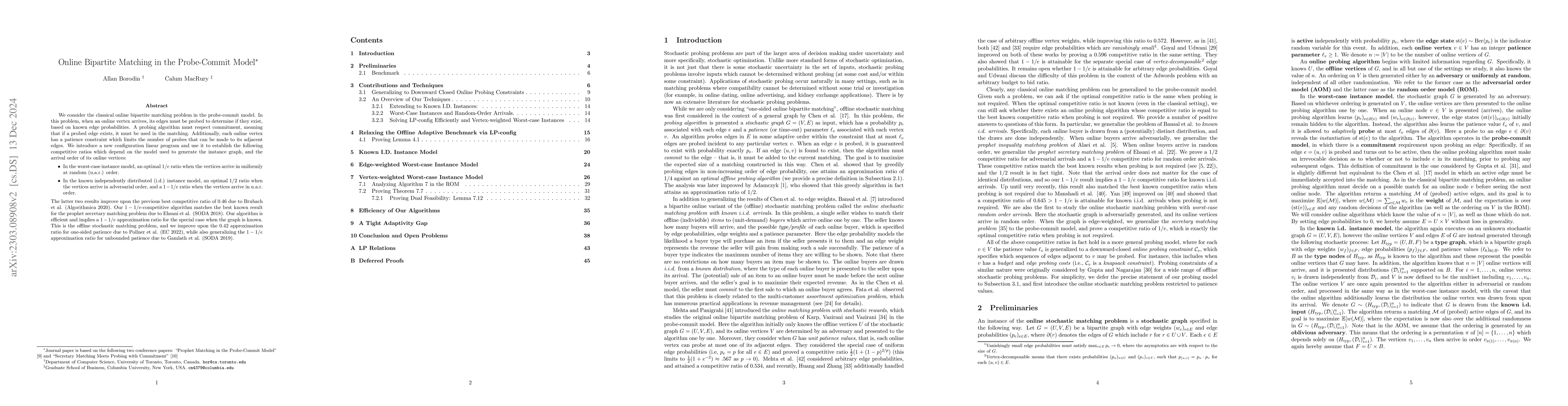 Thumbnail for Online Bipartite Matching in the Probe-Commit Model