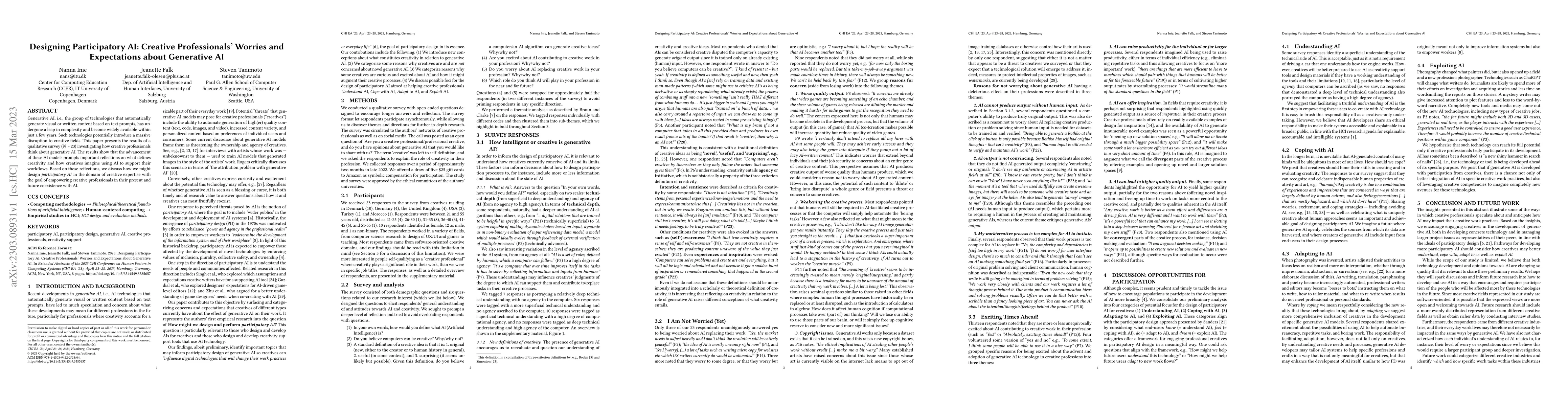 Thumbnail for Designing Participatory AI: Creative Professionals' Worries and
  Expectations about Generative AI
