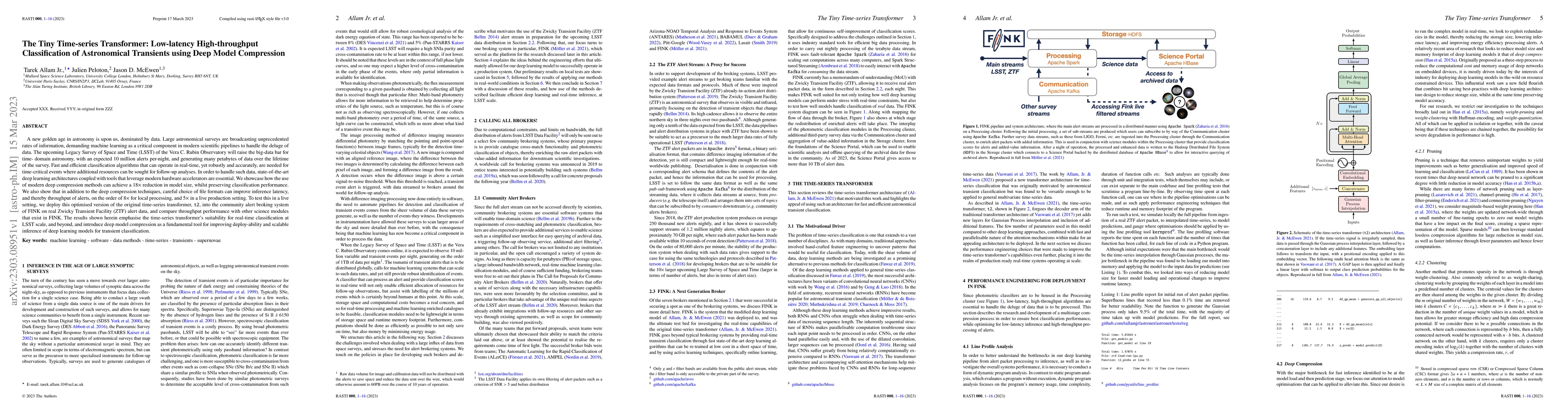 Thumbnail for The Tiny Time-series Transformer: Low-latency High-throughput
  Classification of Astronomical Transients using Deep Model Compression