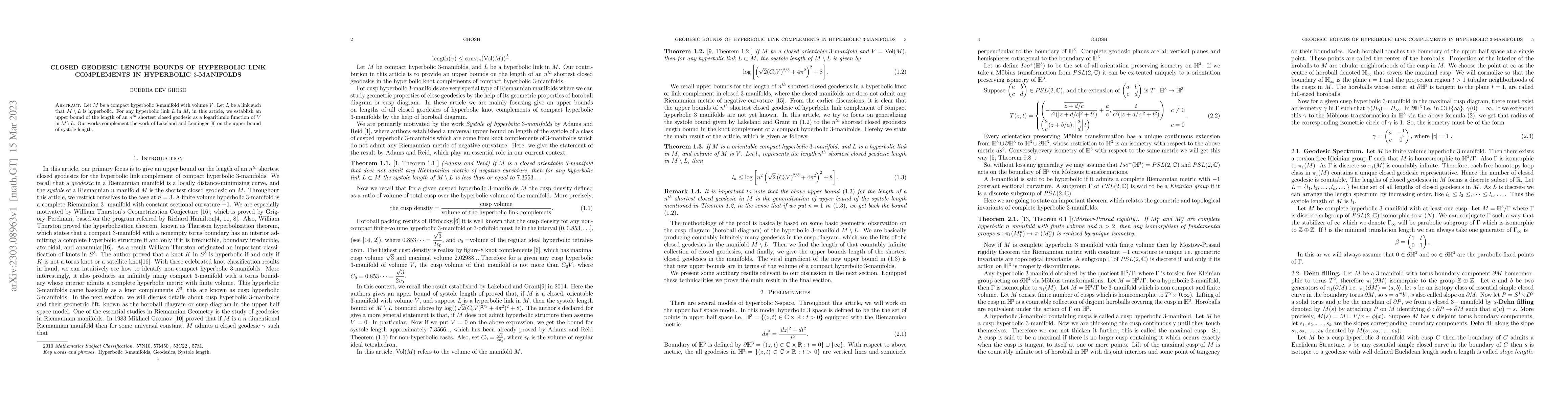 Thumbnail for Closed Geodesic Length Bounds of Hyperbolic Link Complements in
  Hyperbolic $3$-Manifolds