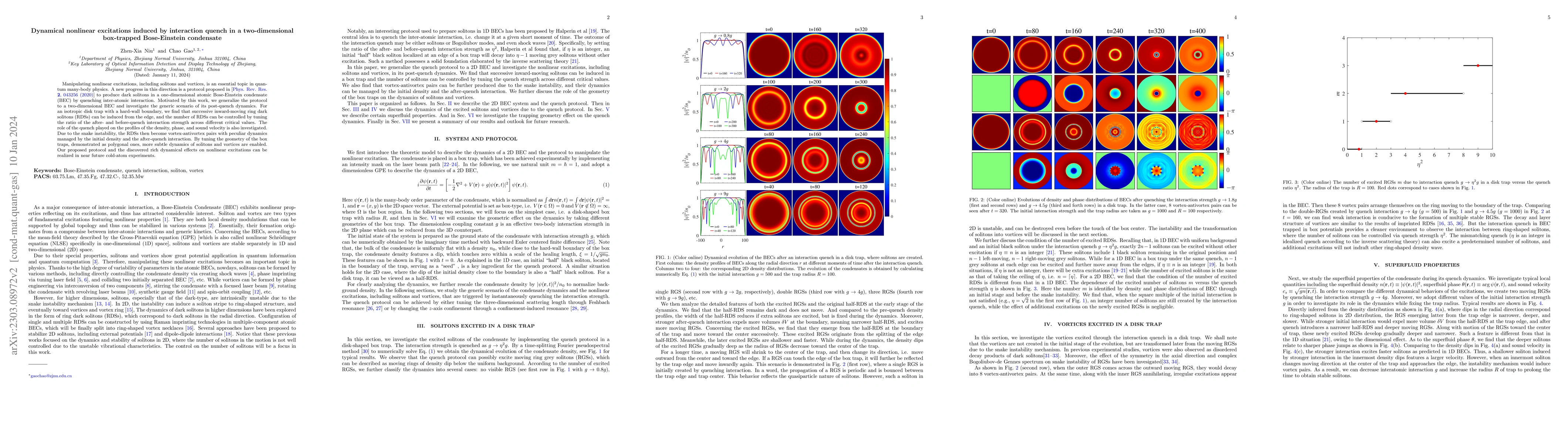 Thumbnail for Dynamical nonlinear excitations induced by interaction quench in a
  two-dimensional box-trapped Bose-Einstein condensate
