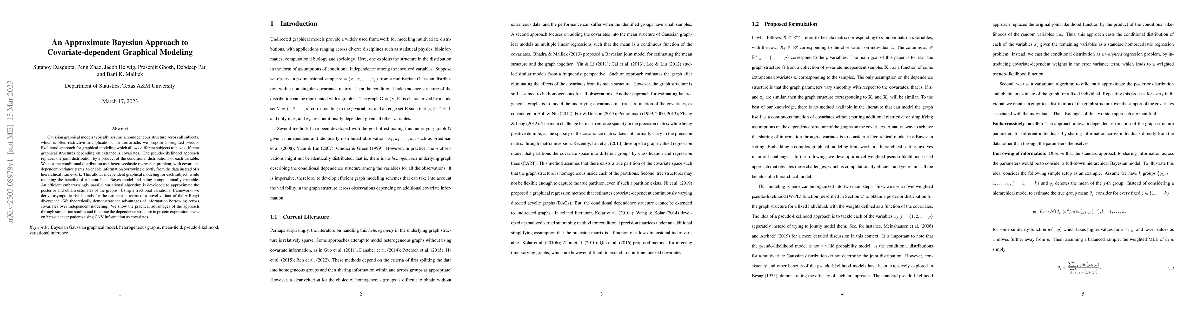 Thumbnail for An Approximate Bayesian Approach to Covariate-dependent Graphical
  Modeling
