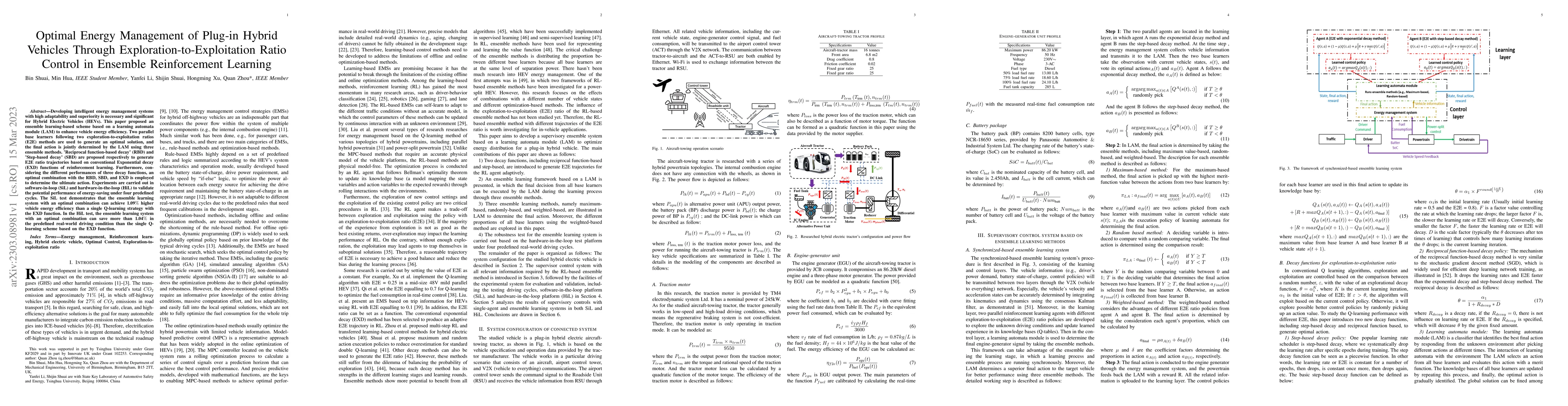 Thumbnail for Optimal Energy Management of Plug-in Hybrid Vehicles Through
  Exploration-to-Exploitation Ratio Control in Ensemble Reinforcement Learning