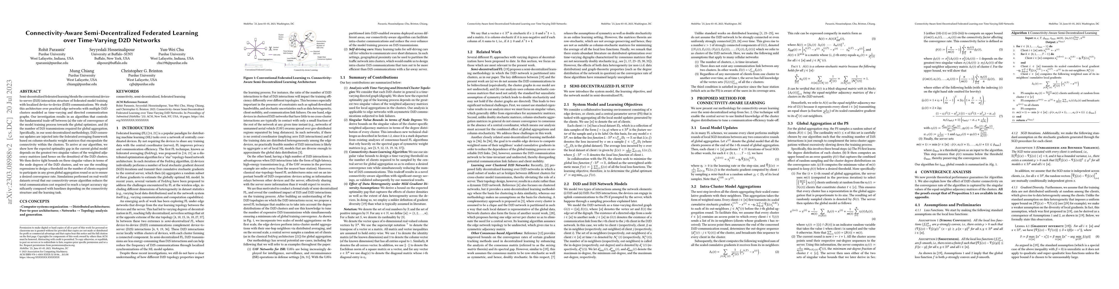 Thumbnail for Connectivity-Aware Semi-Decentralized Federated Learning over
  Time-Varying D2D Networks
