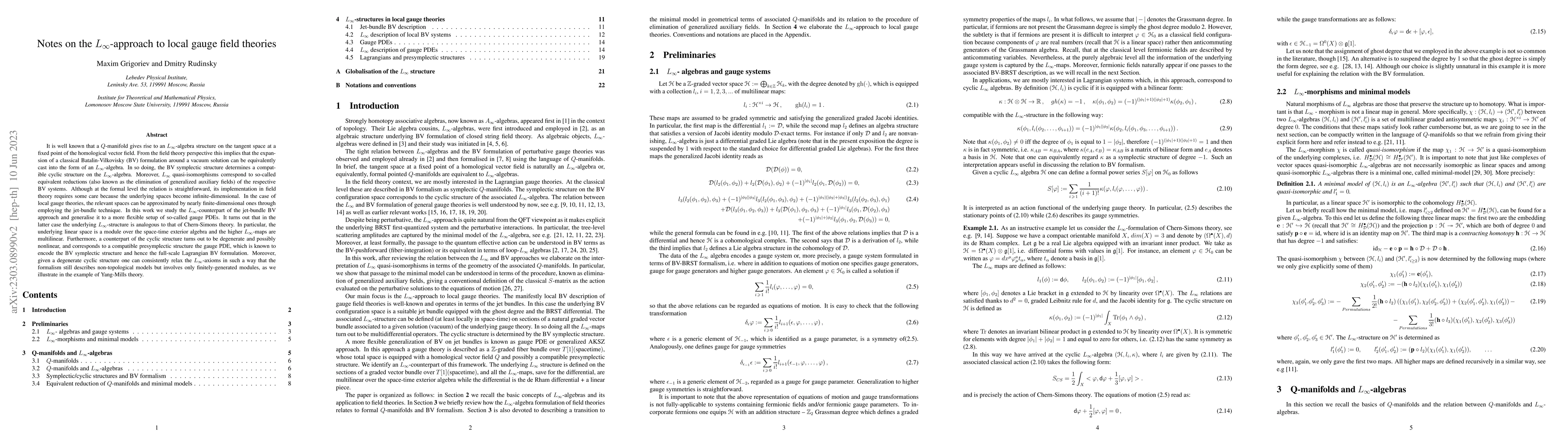 Thumbnail for Notes on the $L_\infty$-approach to local gauge field theories