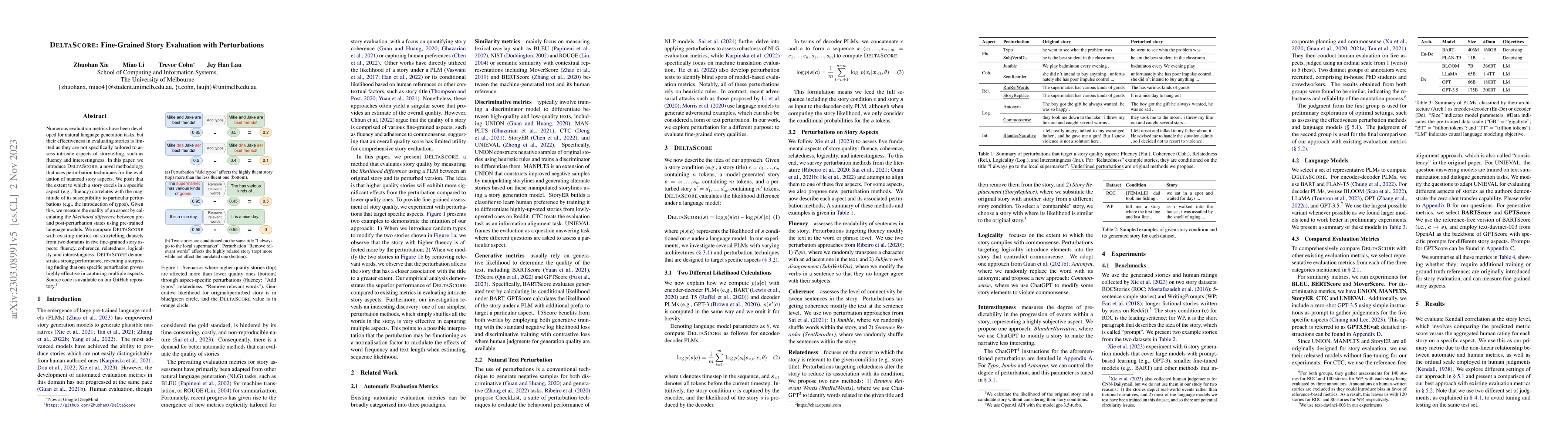 Thumbnail for DeltaScore: Fine-Grained Story Evaluation with Perturbations