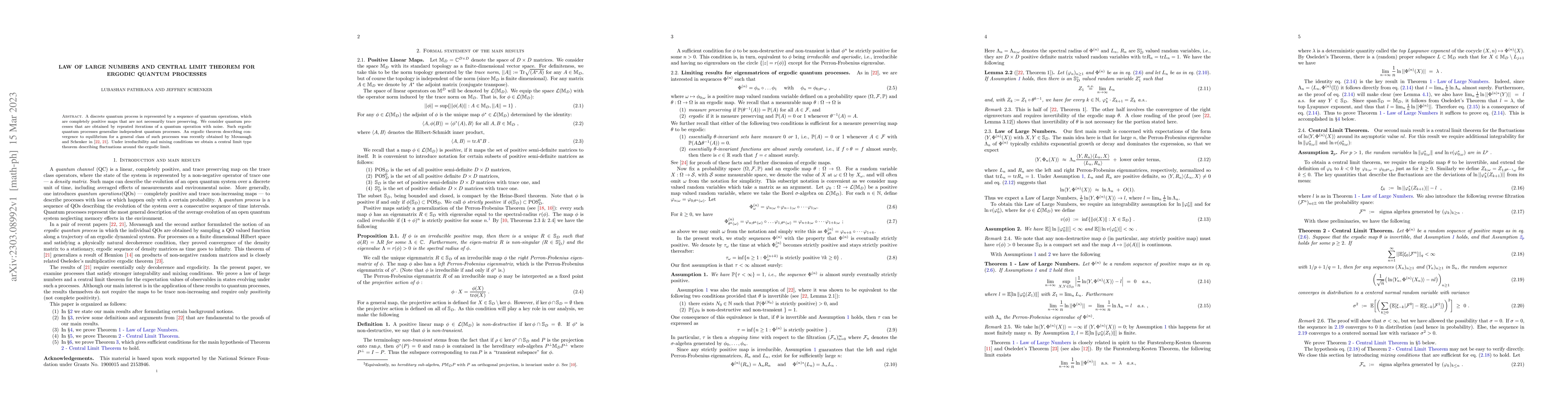 Thumbnail for Law of large numbers and central limit theorem for ergodic quantum
  processes