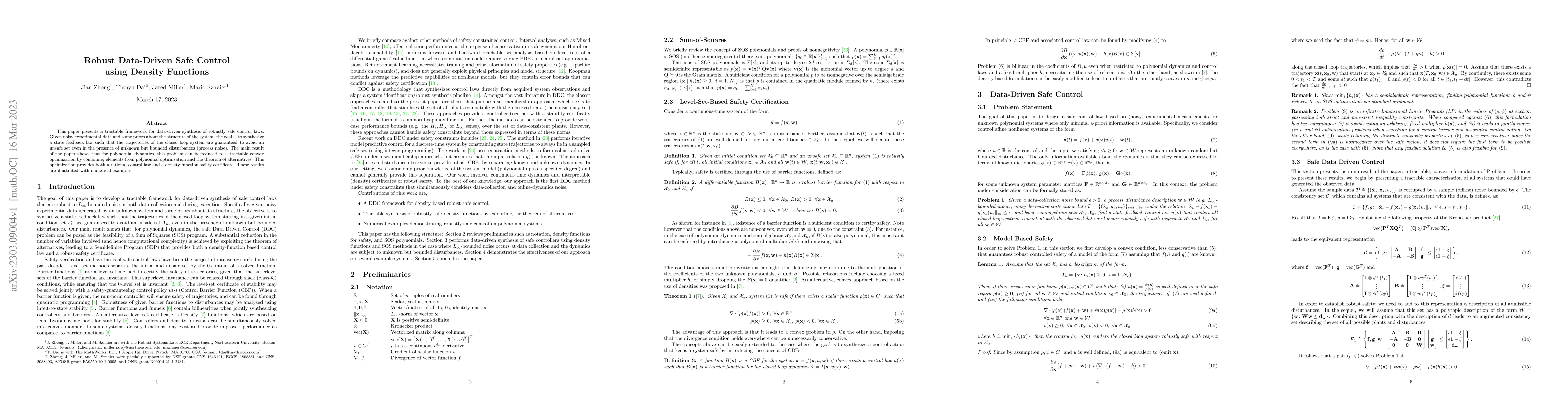 Thumbnail for Robust Data-Driven Safe Control using Density Functions