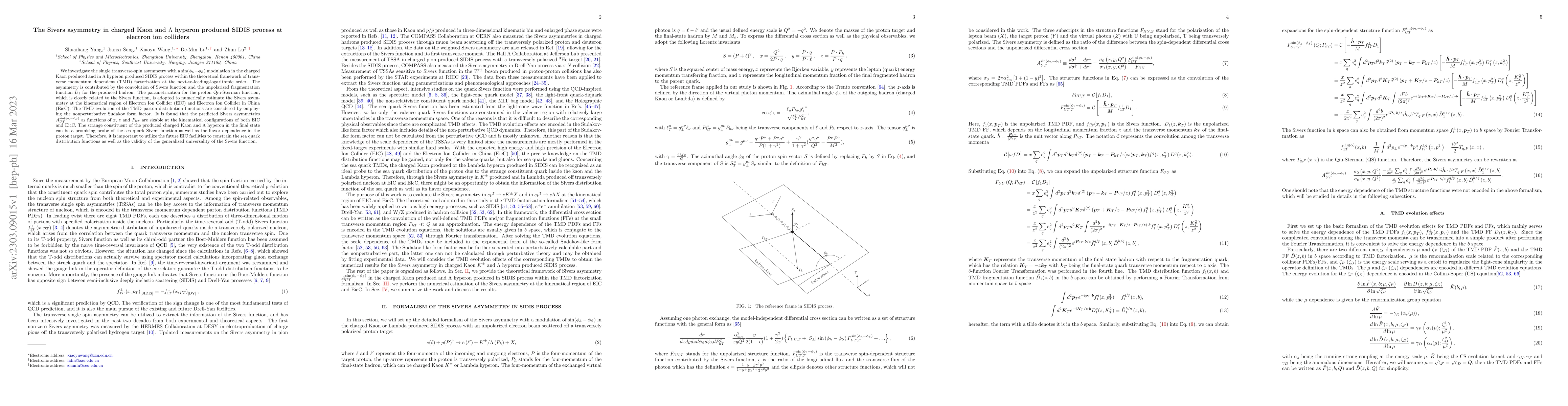 Thumbnail for The Sivers asymmetry in charged Kaon and $\Lambda$ hyperon produced
  SIDIS process at electron ion colliders