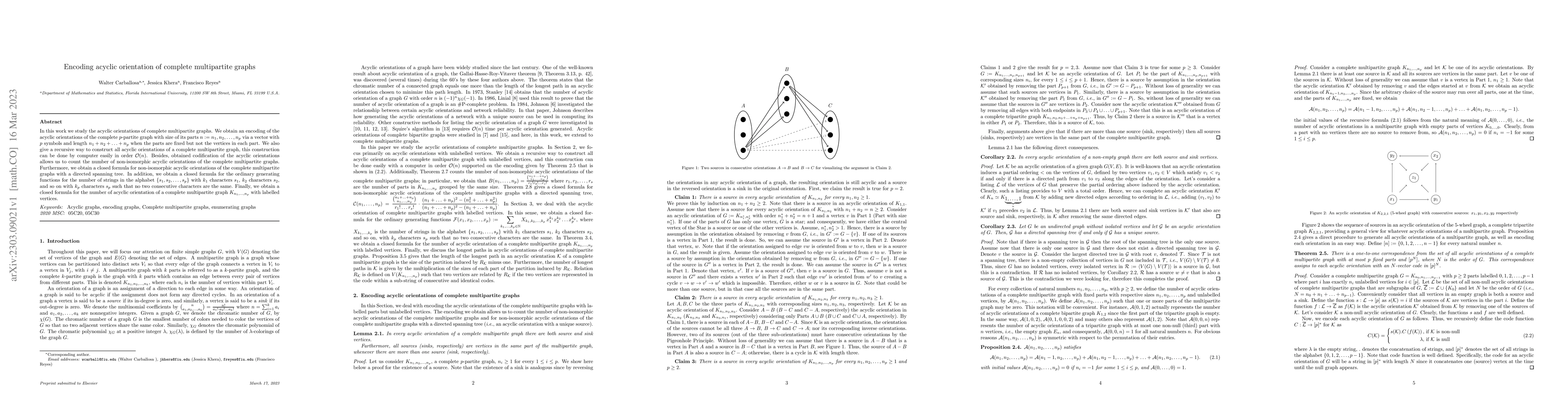 Thumbnail for Encoding acyclic orientation of complete multipartite graphs
