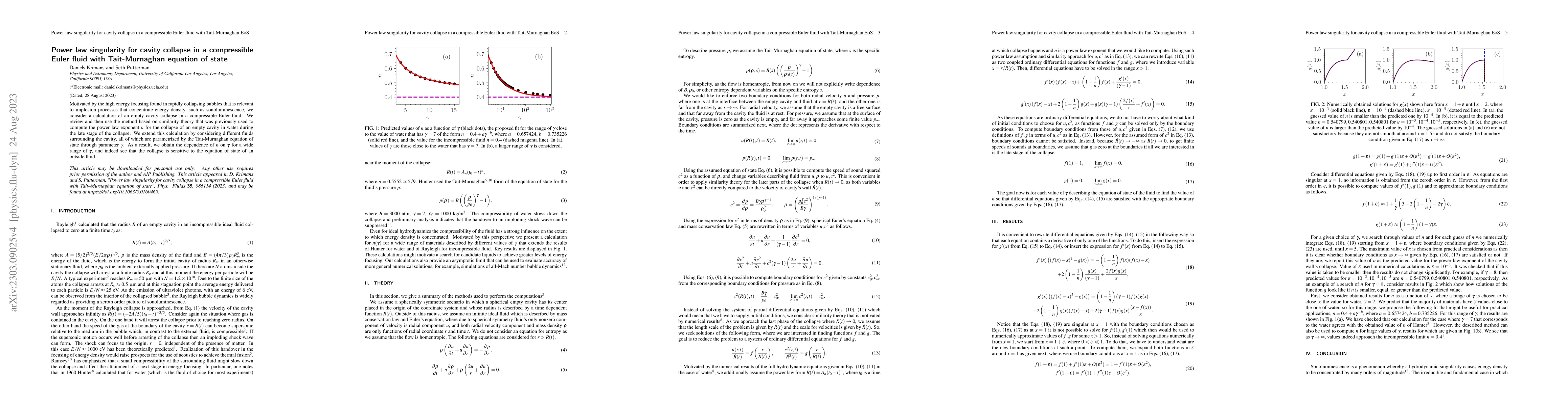 Thumbnail for Power law singularity for cavity collapse in a compressible Euler fluid
  with Tait-Murnaghan equation of state