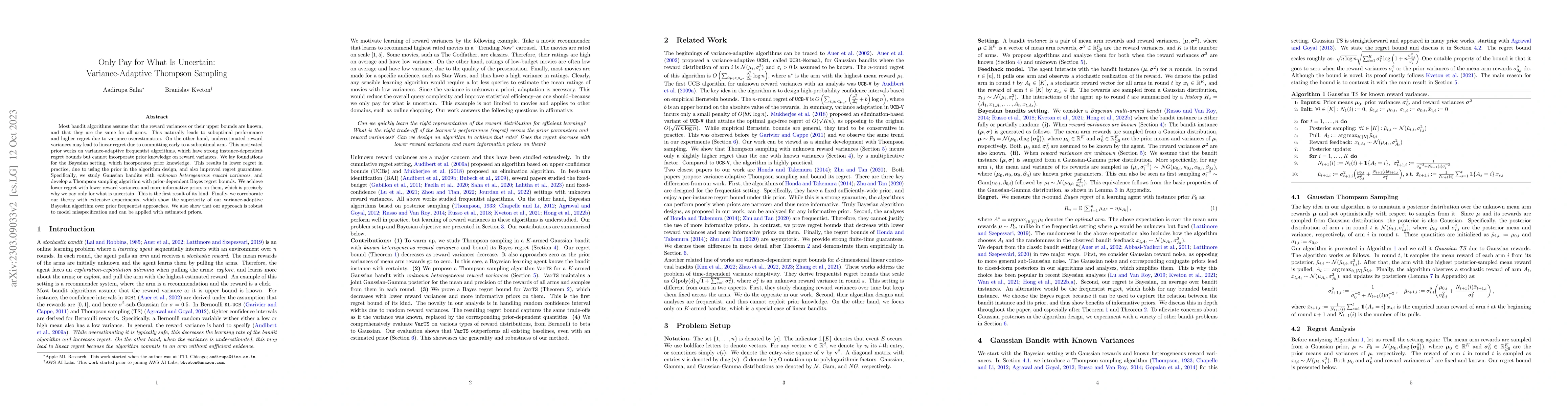 Thumbnail for Only Pay for What Is Uncertain: Variance-Adaptive Thompson Sampling