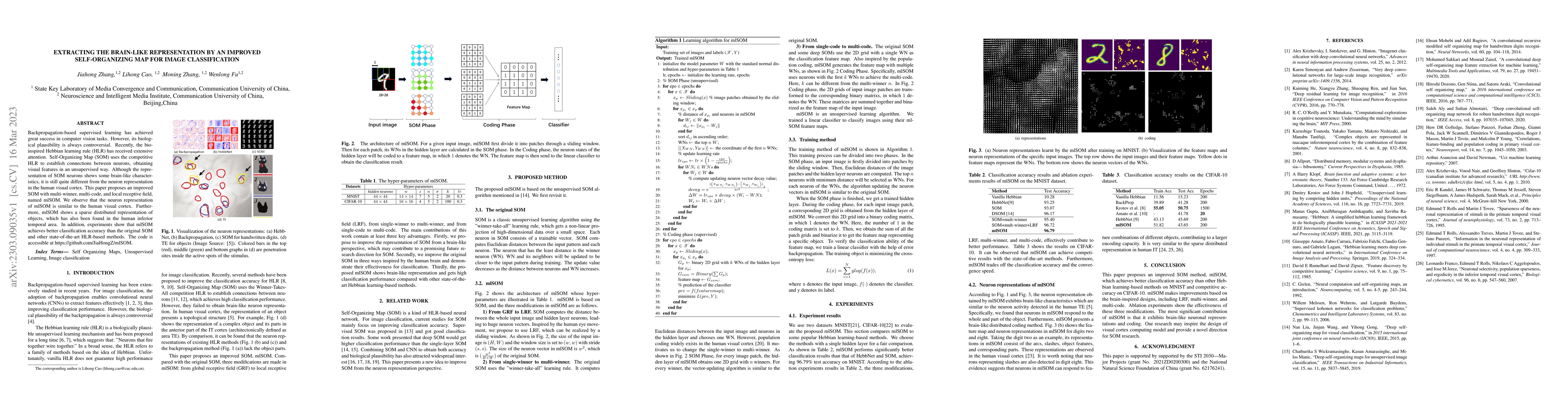 Thumbnail for Extracting the Brain-like Representation by an Improved Self-Organizing
  Map for Image Classification