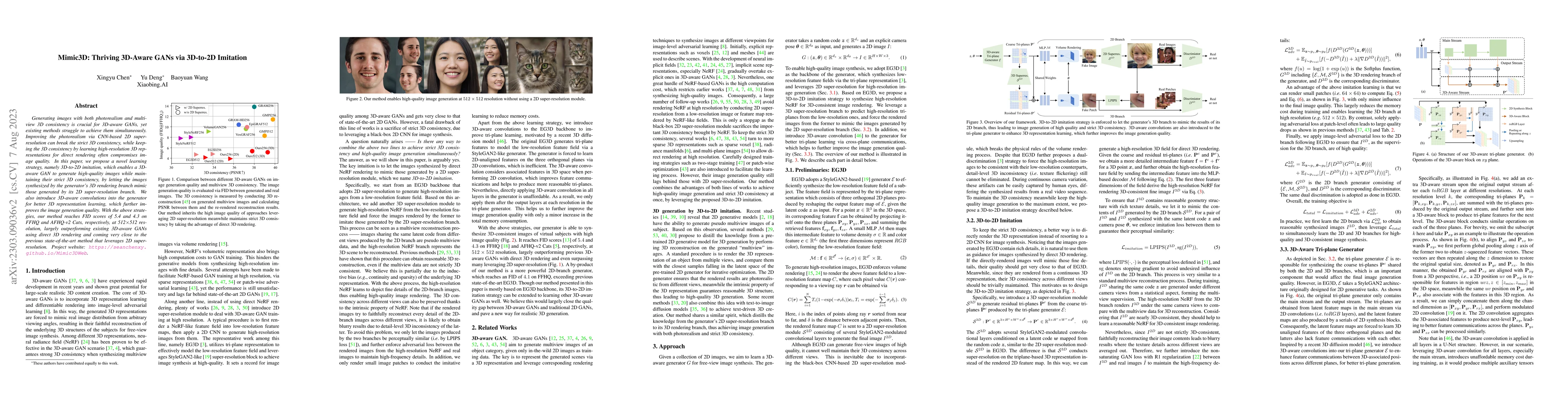 Thumbnail for Mimic3D: Thriving 3D-Aware GANs via 3D-to-2D Imitation