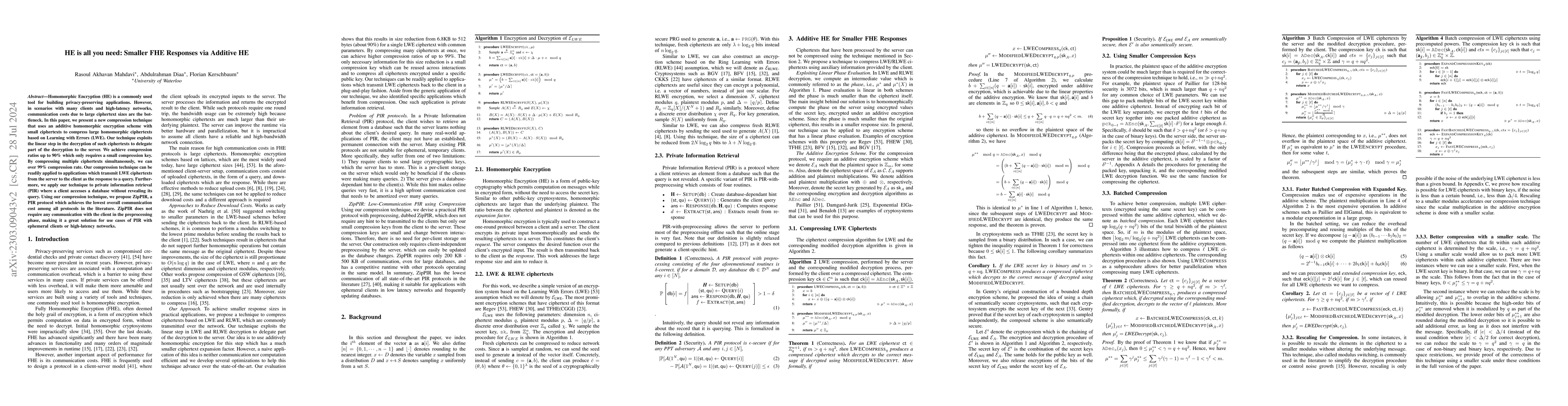 Thumbnail for HE is all you need: Compressing FHE Ciphertexts using Additive HE