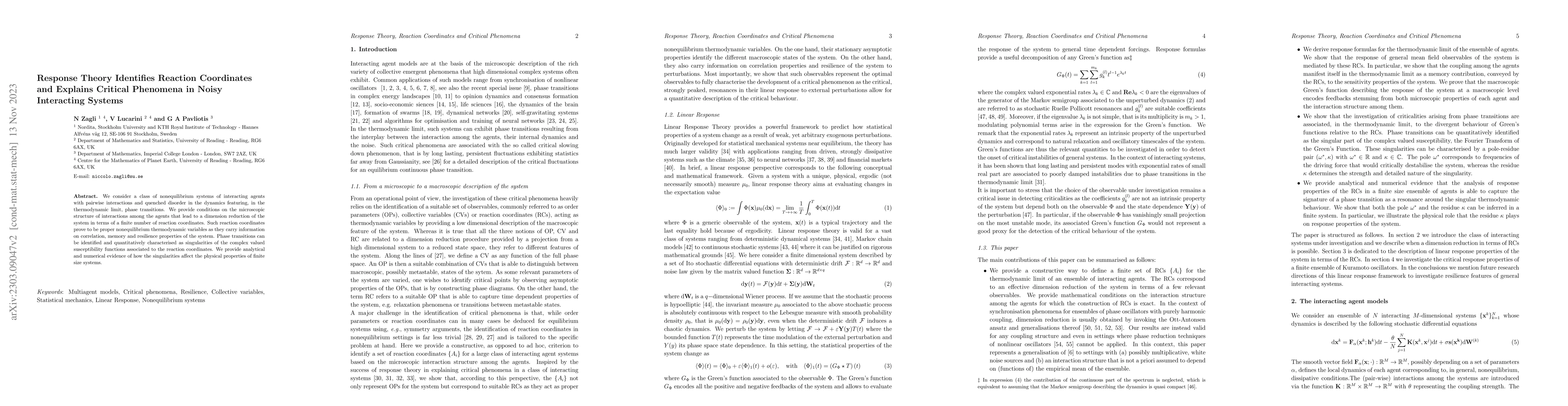 Thumbnail for Response Theory Identifies Reaction Coordinates and Explains Critical
  Phenomena in Noisy Interacting Systems