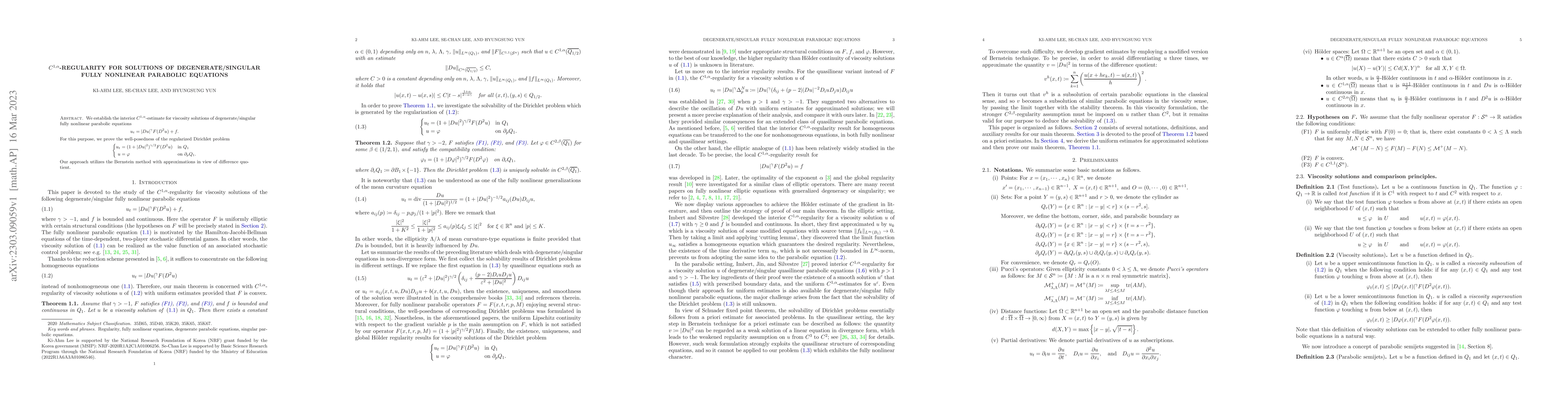 Thumbnail for $C^{1, \alpha}$-regularity for solutions of degenerate/singular fully
  nonlinear parabolic equations