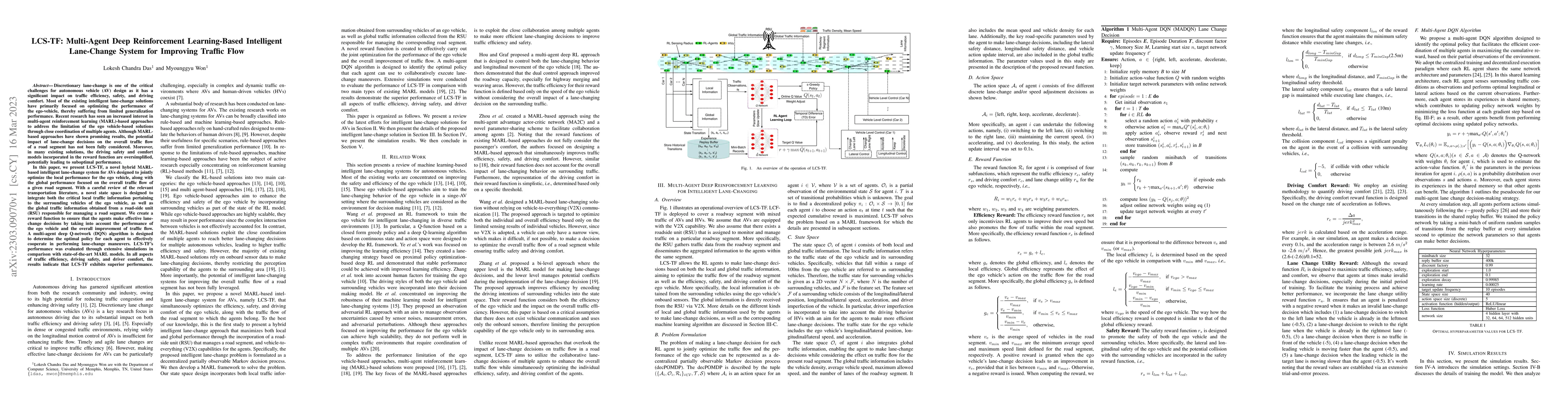 Thumbnail for LCS-TF: Multi-Agent Deep Reinforcement Learning-Based Intelligent
  Lane-Change System for Improving Traffic Flow