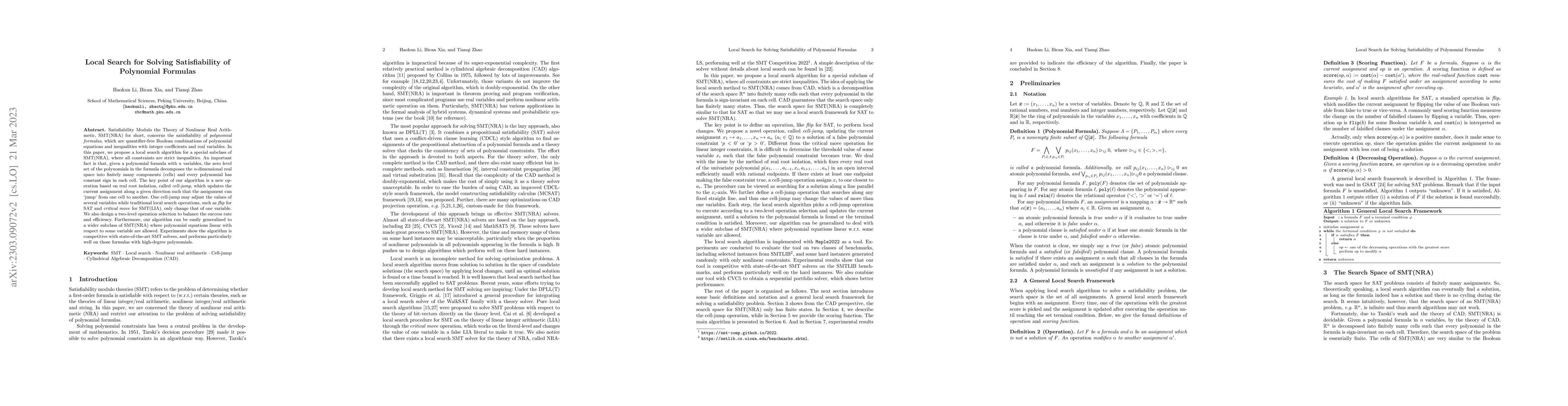 Thumbnail for Local Search for Solving Satisfiability of Polynomial Formulas