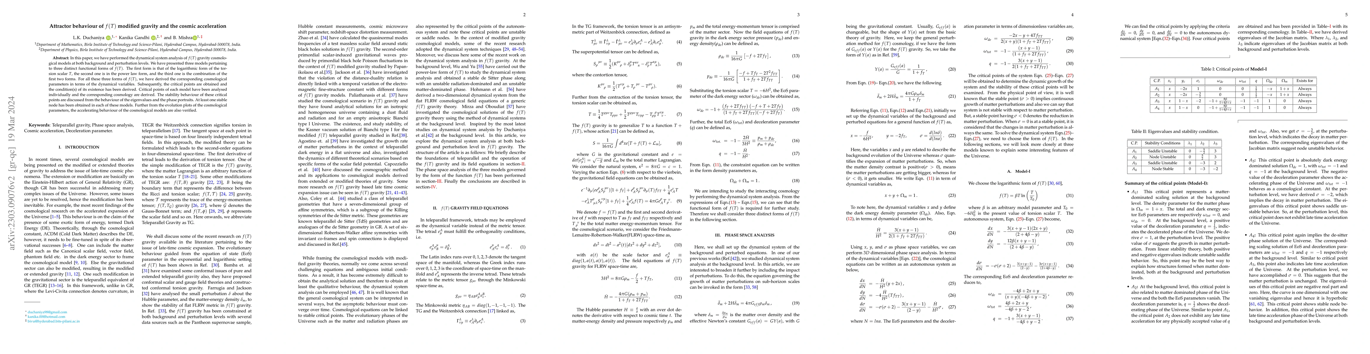 Thumbnail for Attractor behaviour of $f(T)$ modified gravity and the cosmic
  acceleration