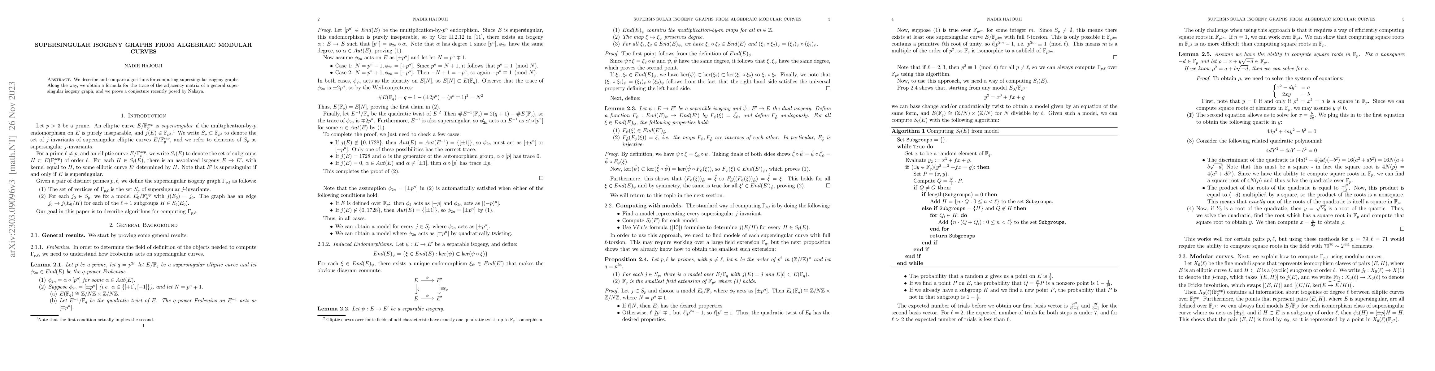 Thumbnail for Supersingular Isogeny Graphs from Algebraic Modular Curves