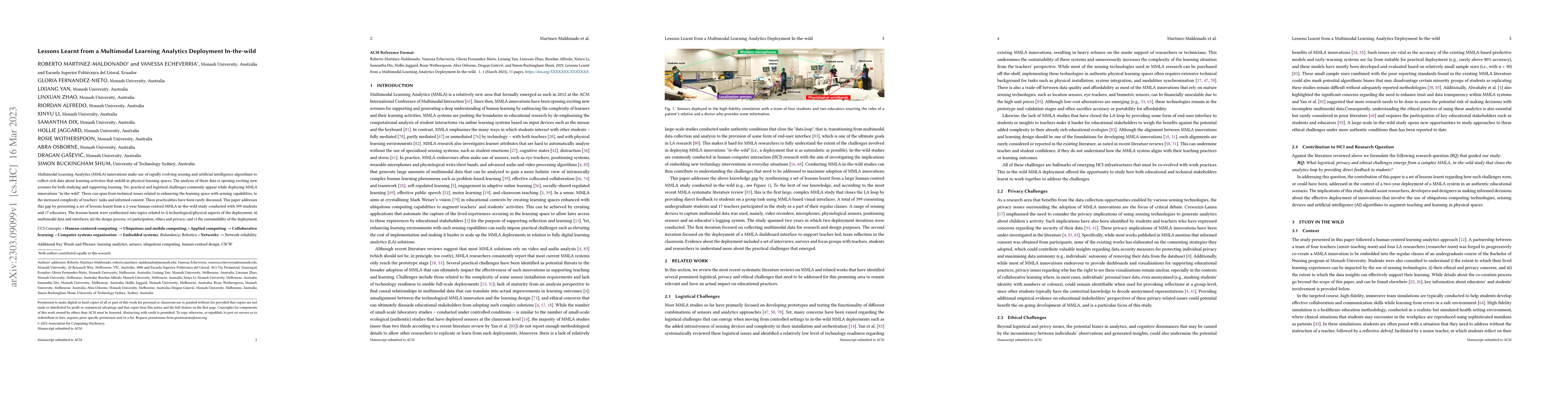 Thumbnail for Lessons Learnt from a Multimodal Learning Analytics Deployment
  In-the-wild