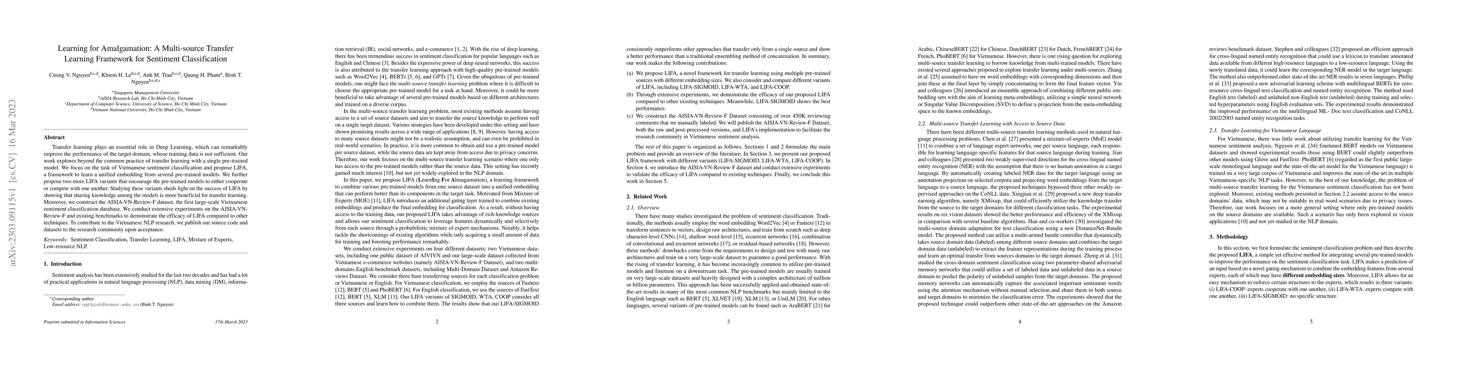 Thumbnail for Learning for Amalgamation: A Multi-Source Transfer Learning Framework
  For Sentiment Classification