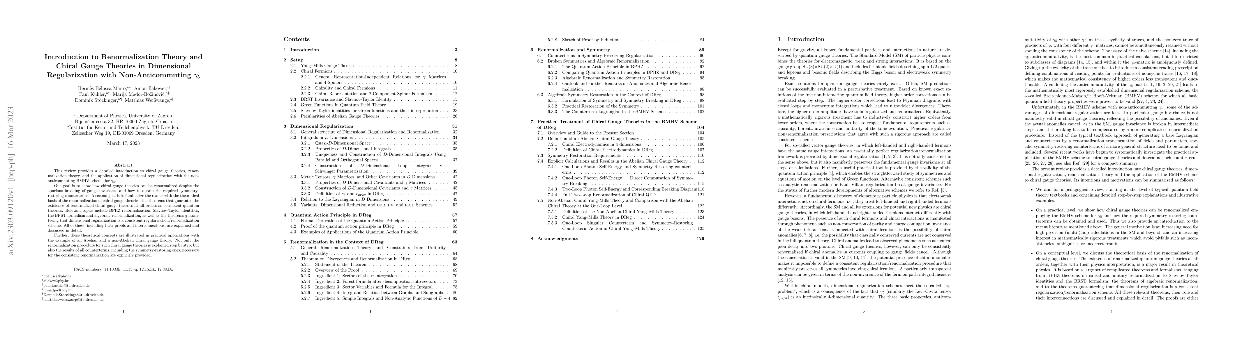 Thumbnail for Introduction to Renormalization Theory and Chiral Gauge Theories in
  Dimensional Regularization with Non-Anticommuting $\gamma_5$