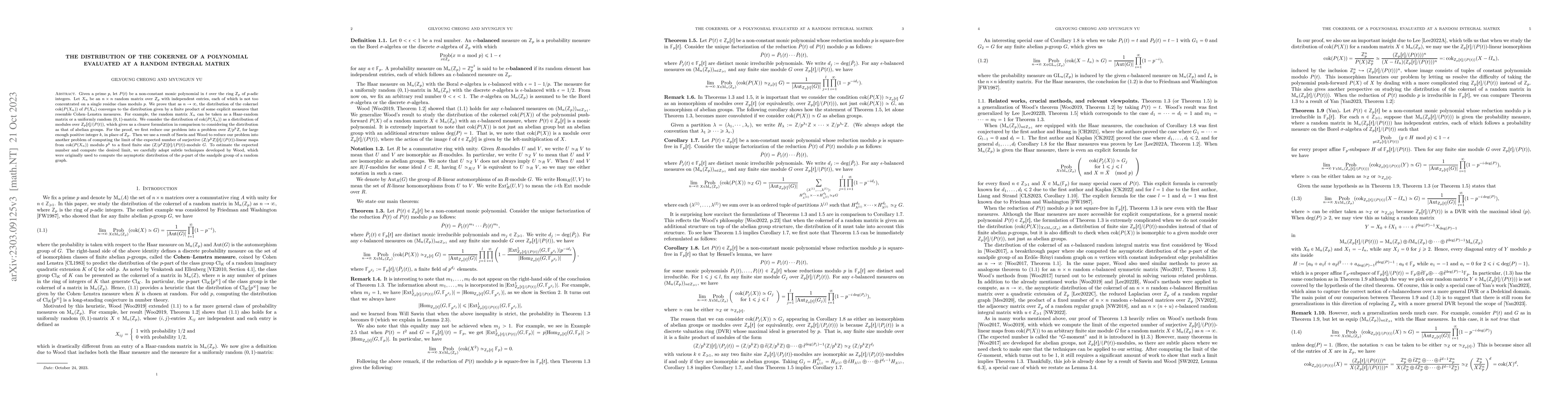 Thumbnail for The distribution of the cokernel of a polynomial evaluated at a random
  integral matrix