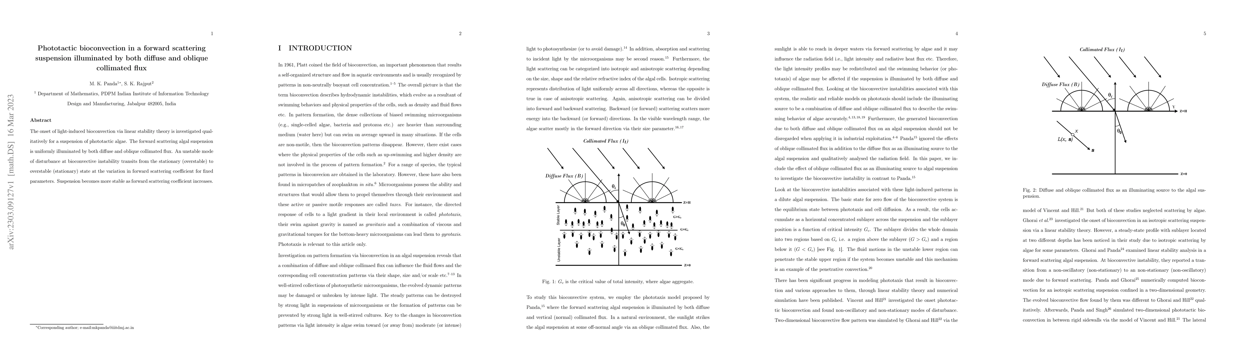 Thumbnail for Phototactic bioconvection in a forward scattering suspension illuminated
  by both diffuse and oblique collimated flux