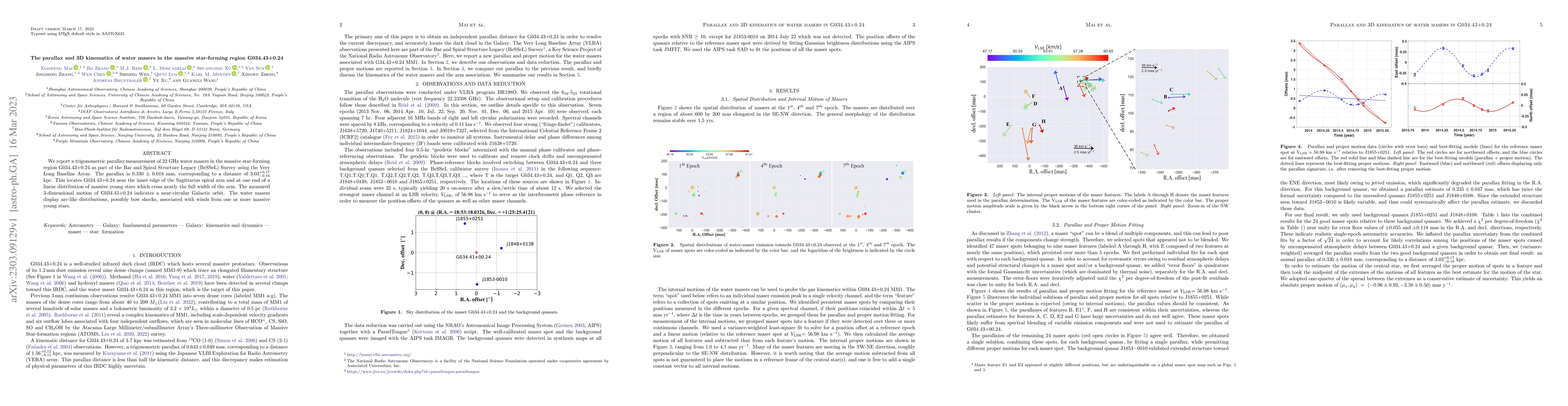 Thumbnail for The parallax and 3D kinematics of water masers in the massive
  star-forming region G034.43+0.24
