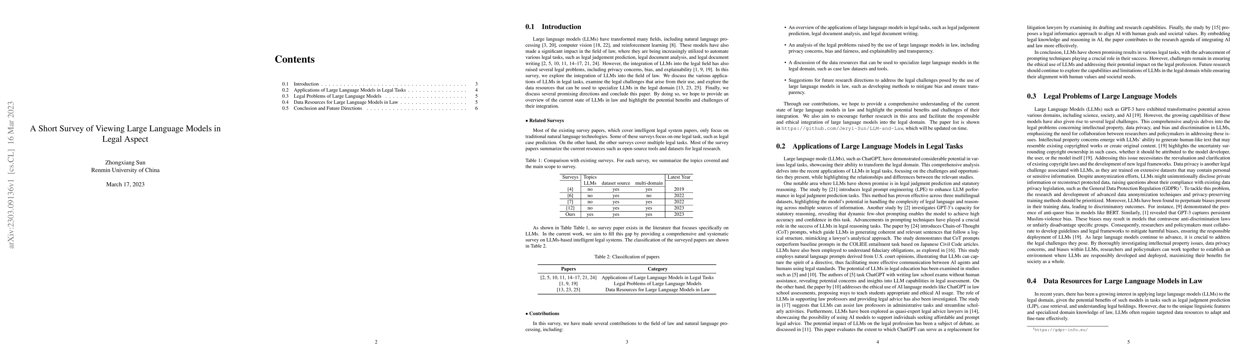 Thumbnail for A Short Survey of Viewing Large Language Models in Legal Aspect