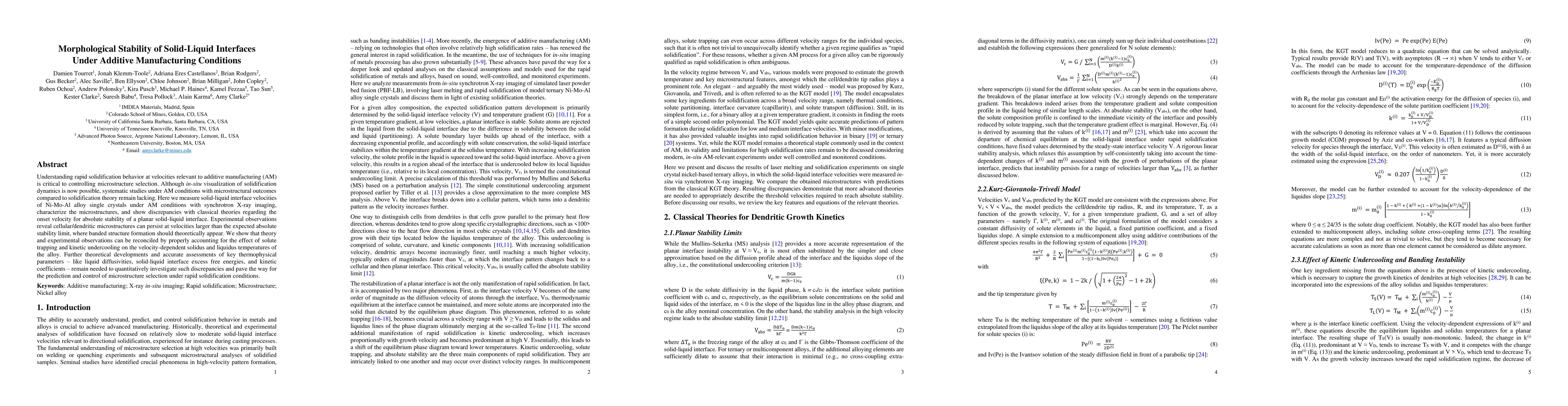 Thumbnail for Morphological stability of solid-liquid interfaces under additive
  manufacturing conditions