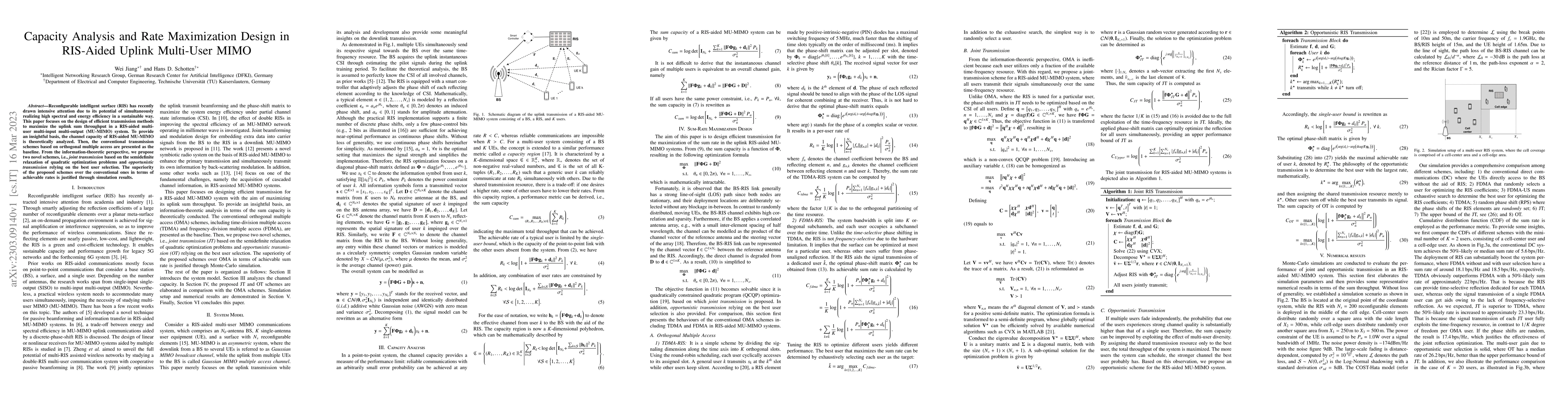Thumbnail for Capacity Analysis and Rate Maximization Design in RIS-Aided Uplink
  Multi-User MIMO