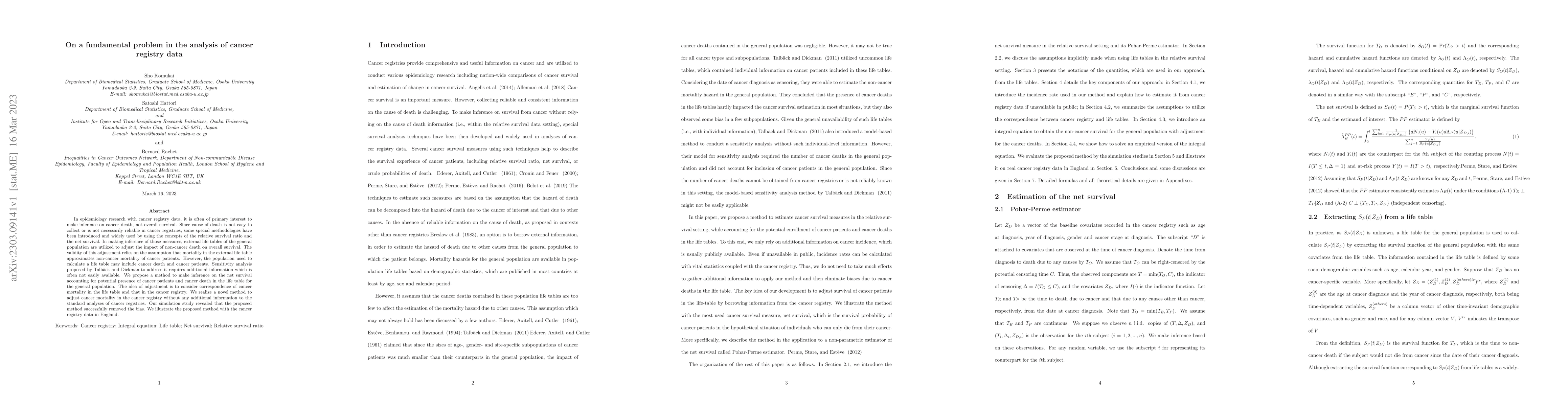 Thumbnail for On a fundamental problem in the analysis of cancer registry data