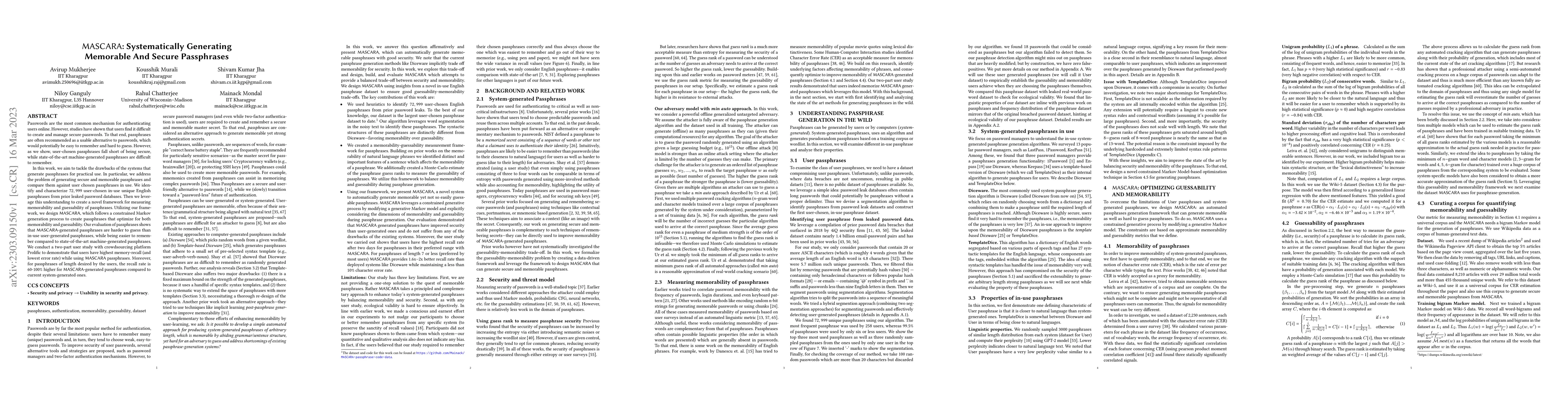 Thumbnail for MASCARA: Systematically Generating Memorable And Secure Passphrases