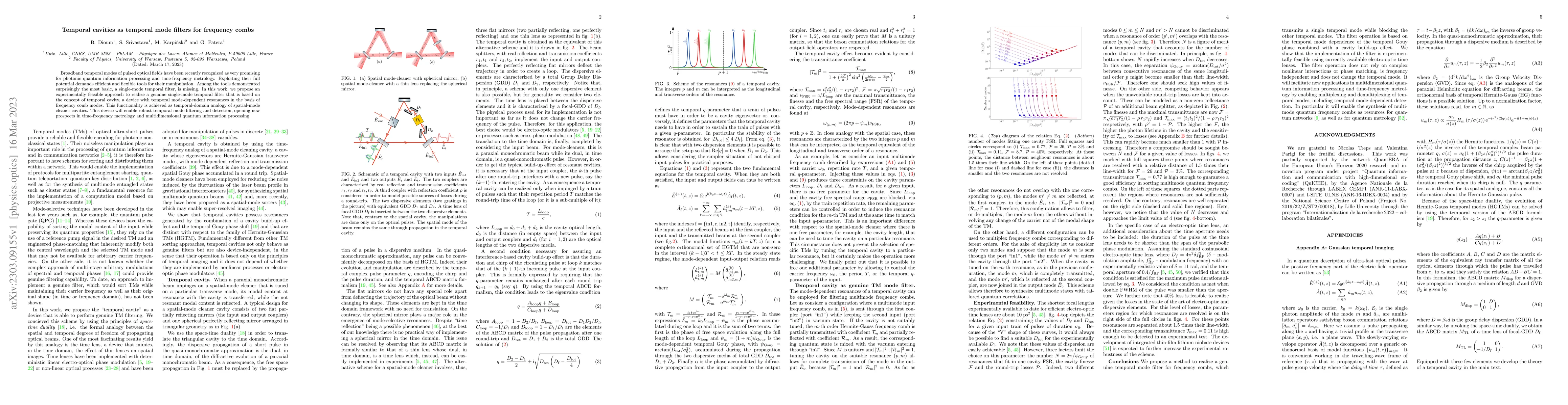 Thumbnail for Temporal cavities as temporal mode filters for frequency combs